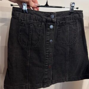 Topshop Black Button-Front A-Line Denim Skirt